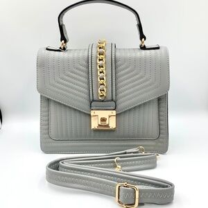 Cashmere Grey gold-tone chain top handle quilted satchel crossbody shoulder bag